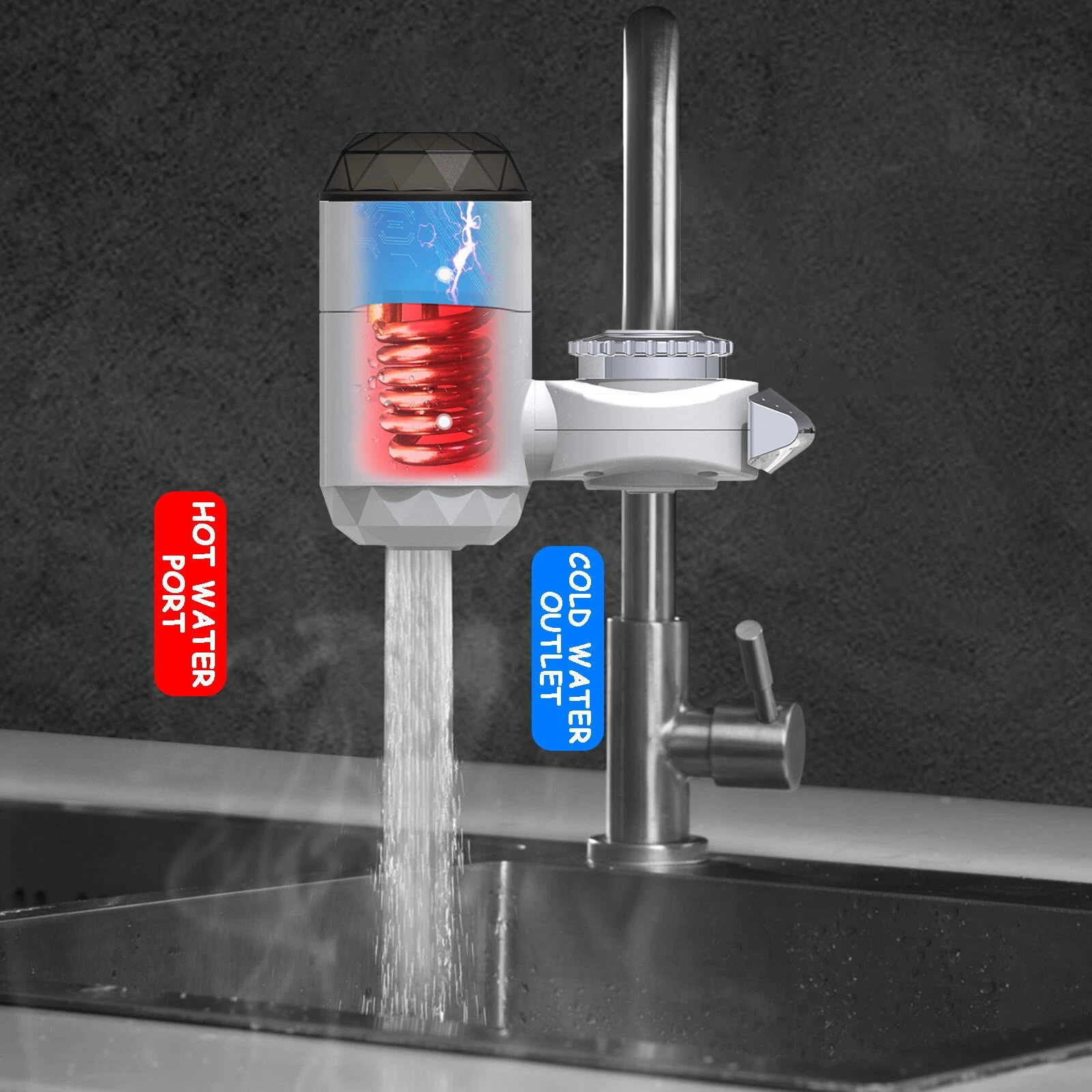 (image for) 3000W Instant Tankless Electric Water Heater Faucet with LED Display Easy Installation IPX4 Waterproof for Kitchen Bathroom